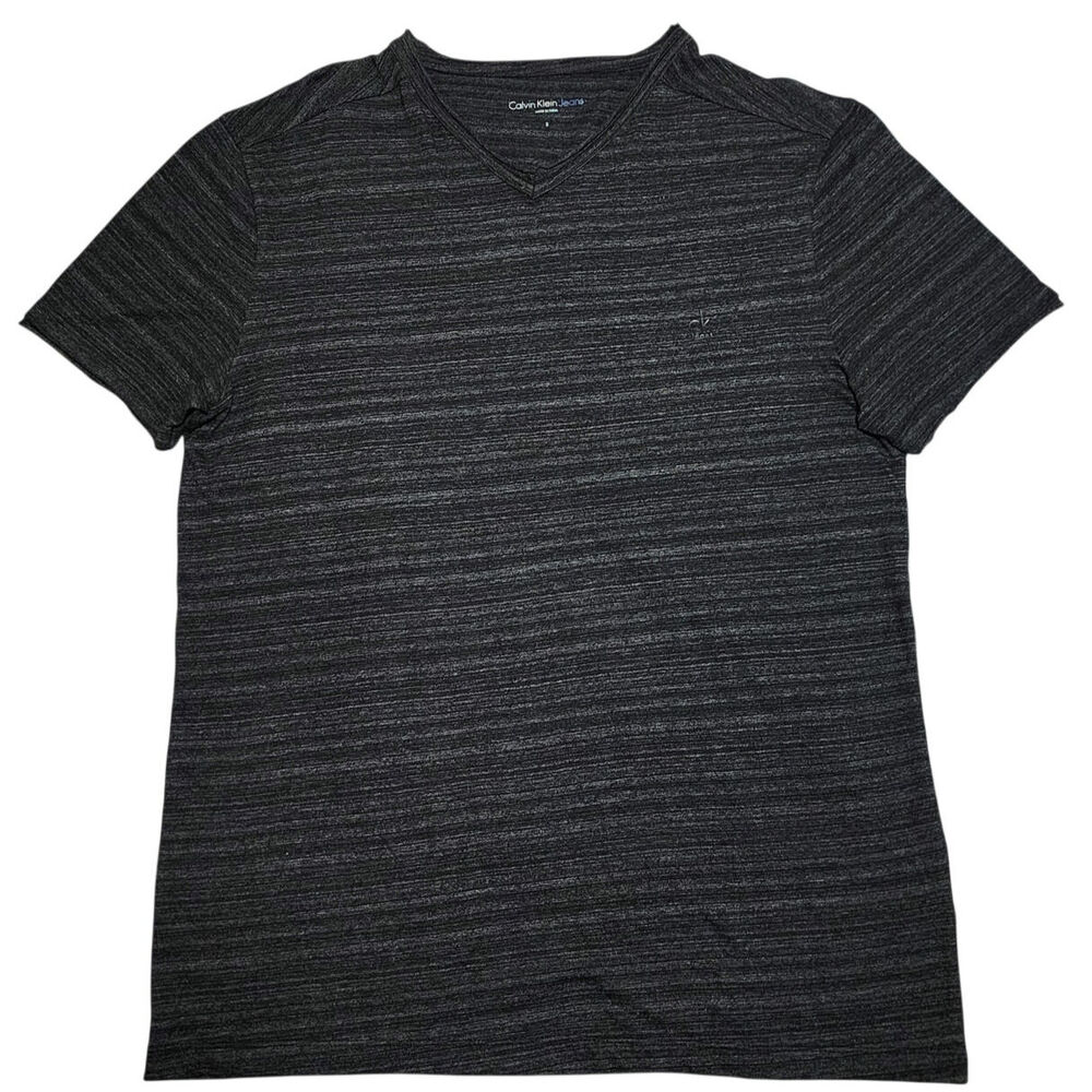 Calvin Klein Space Dye V Neck CK T Shirt Dark Charcoal Men's Small